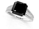 White gold Fancy Black Asscher Cut Solitaire Split Shank Pavé Diamond Engagement Ring_1