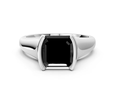 White gold Fancy Black Asscher Cut Solitaire Tension Set Diamond Ring with Split Shank Band_12