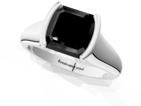 White gold Fancy Black Asscher Cut Solitaire Tension Set Diamond Ring with Split Shank Band_13