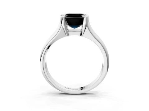 White gold Fancy Black Asscher Cut Solitaire Tension Set Diamond Ring with Split Shank Band_15
