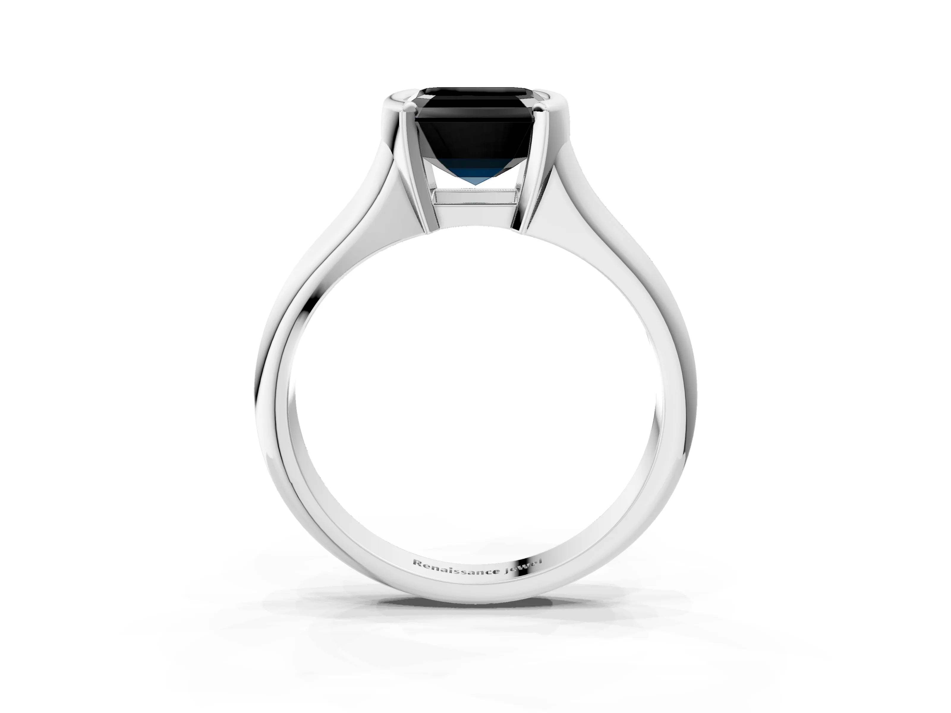 White gold Fancy Black Asscher Cut Solitaire Tension Set Diamond Ring with Split Shank Band_15