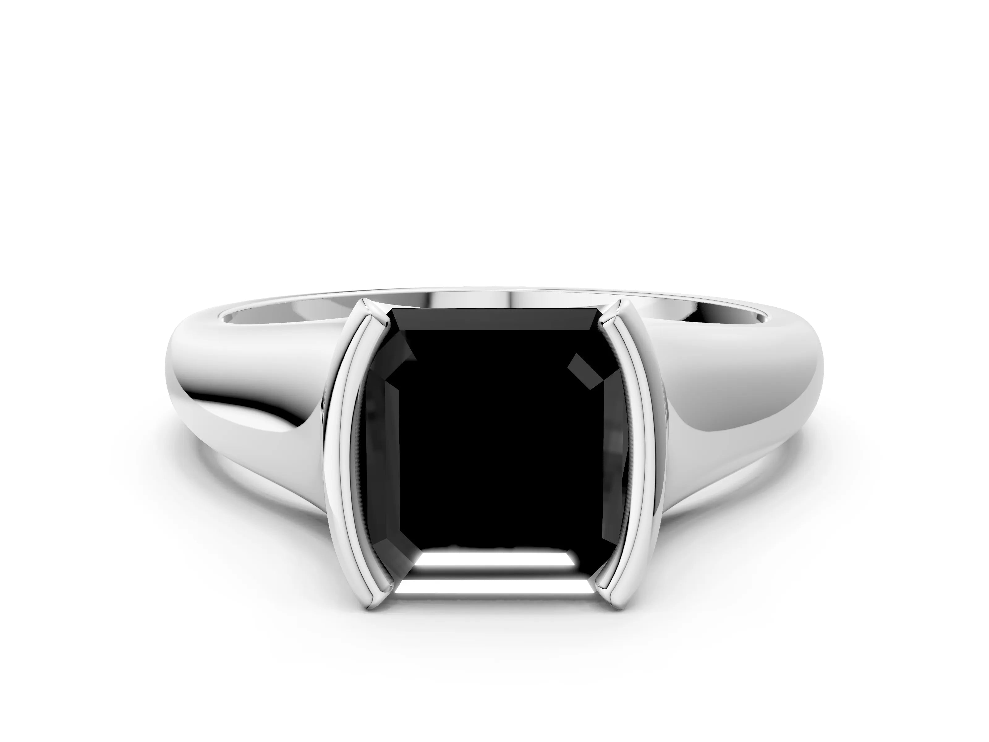 White gold Fancy Black Asscher Cut Solitaire Tension Set Diamond Ring with Split Shank Band_24