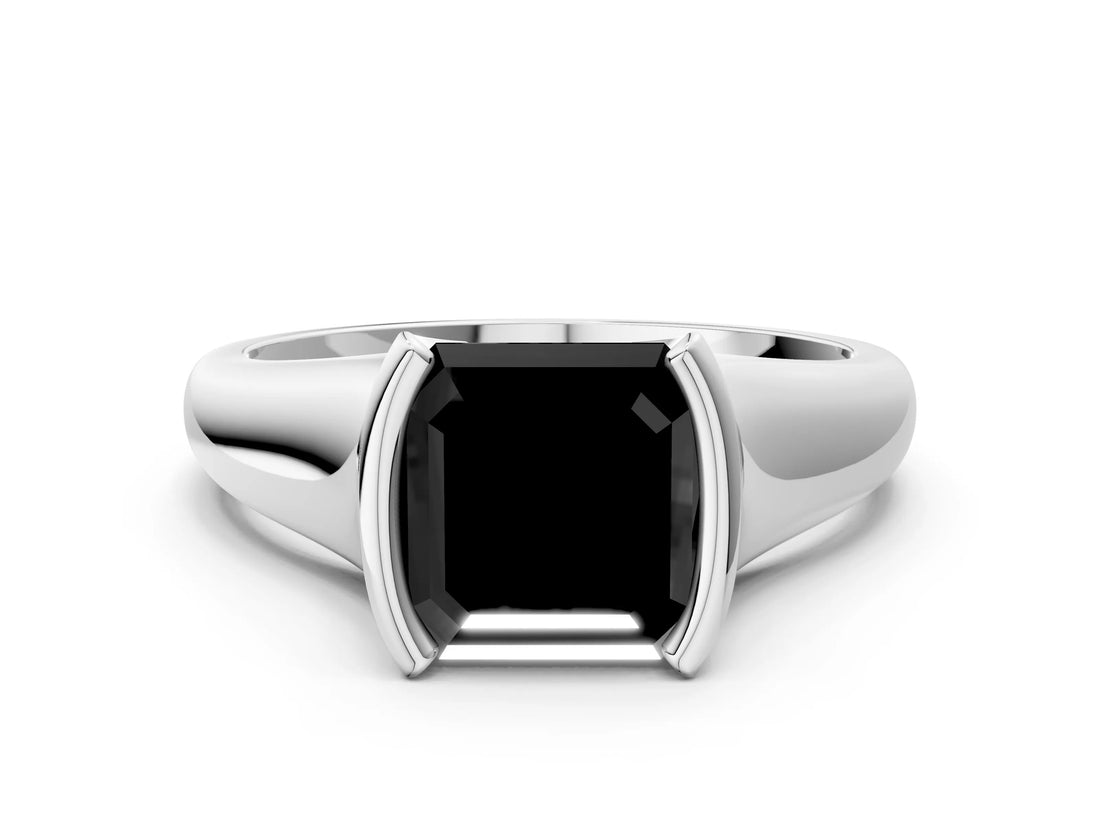 White gold Fancy Black Asscher Cut Solitaire Tension Set Diamond Ring with Split Shank Band_24