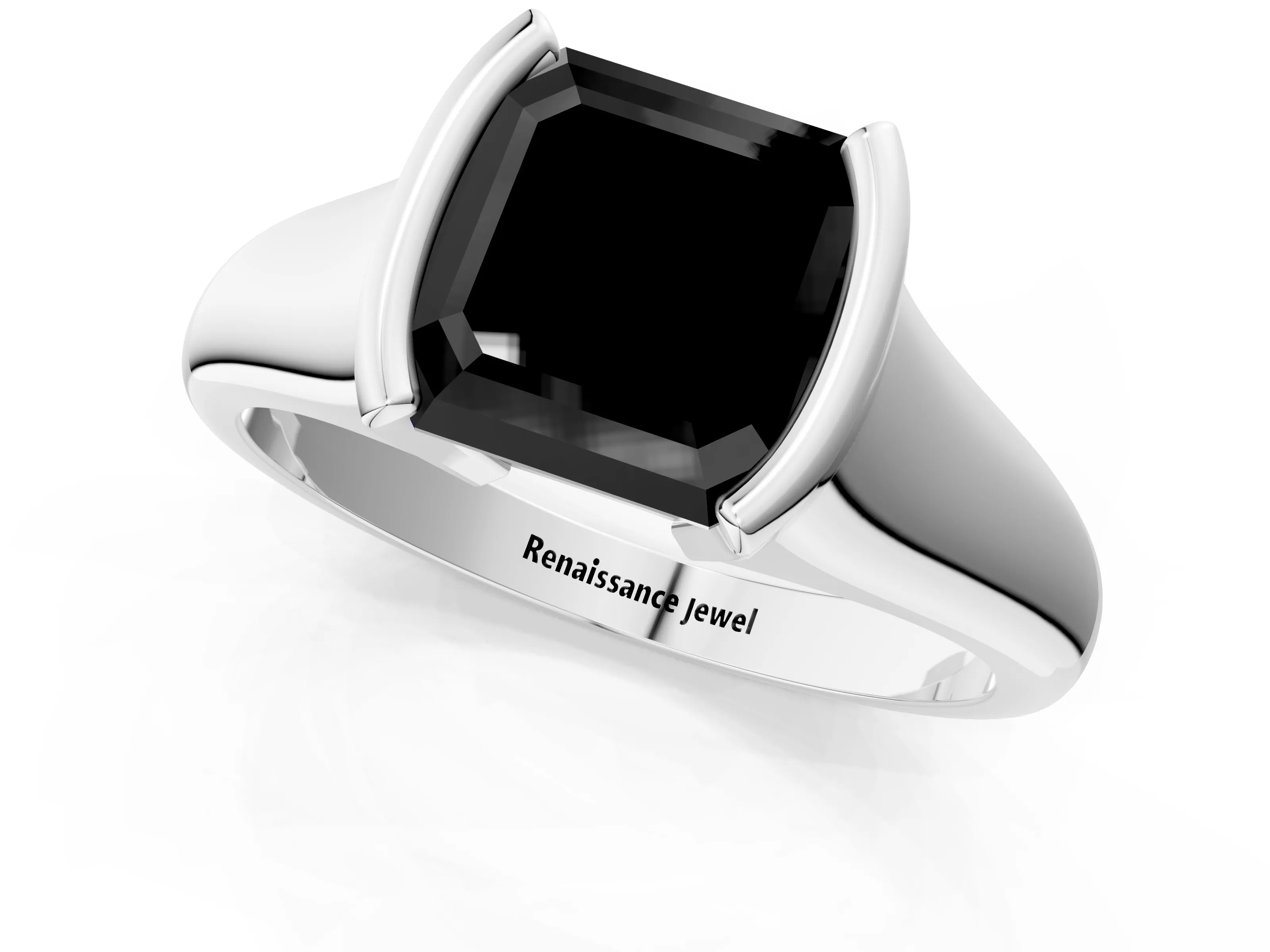 White gold Fancy Black Asscher Cut Solitaire Tension Set Diamond Ring with Split Shank Band_25