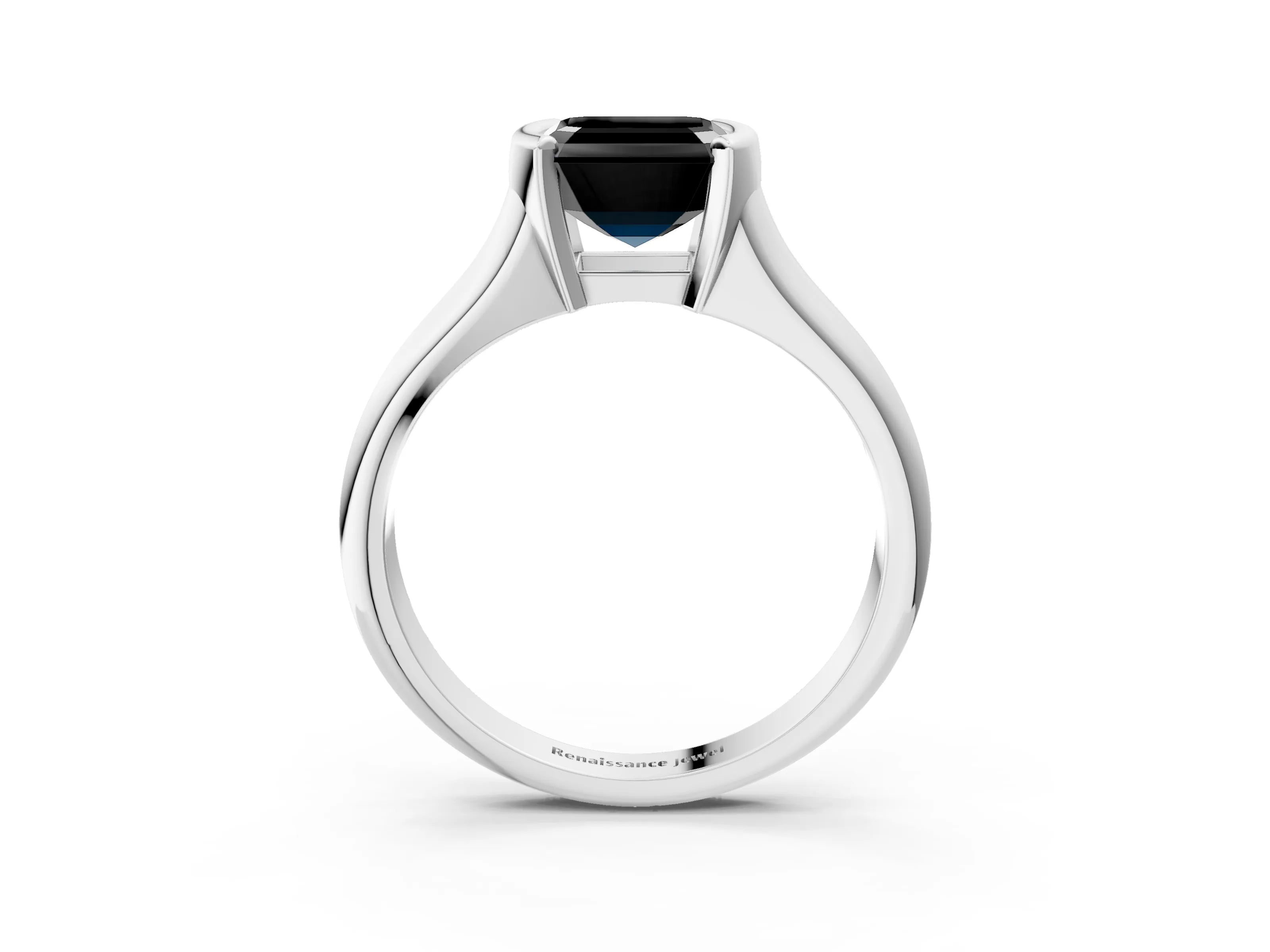 White gold Fancy Black Asscher Cut Solitaire Tension Set Diamond Ring with Split Shank Band_27