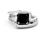 White gold Fancy Black Asscher Cut Solitaire Tension-Set Diamond Split Shank Ring_12