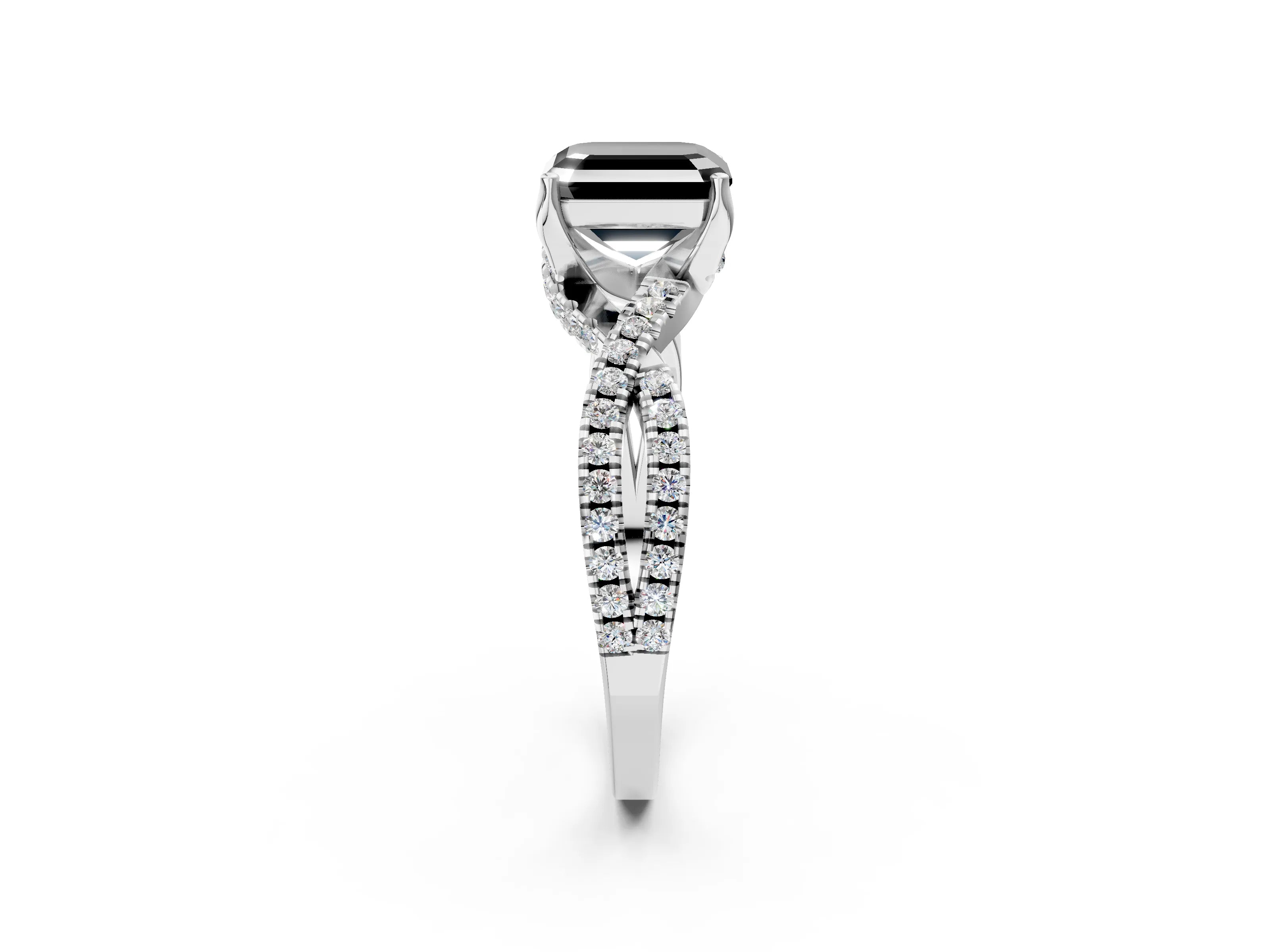White gold Fancy Black Asscher Cut Solitaire Twist Pave Diamond Engagement Ring with Prong Setting_11