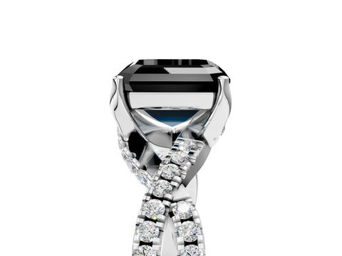 White gold Fancy Black Asscher Cut Solitaire Twist Pave Diamond Engagement Ring with Prong Setting_11