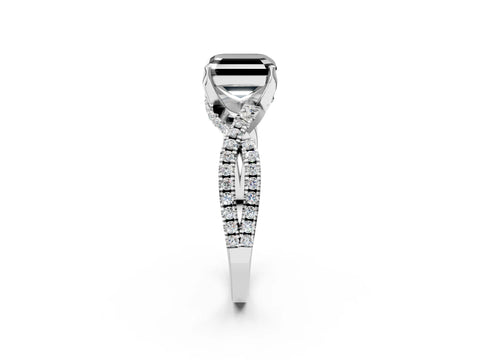 White gold Fancy Black Asscher Cut Solitaire Twist Pave Diamond Engagement Ring with Prong Setting_11