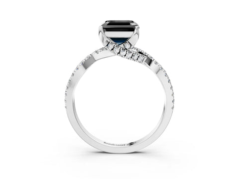 White gold Fancy Black Asscher Cut Solitaire Twist Pave Diamond Engagement Ring with Prong Setting_12