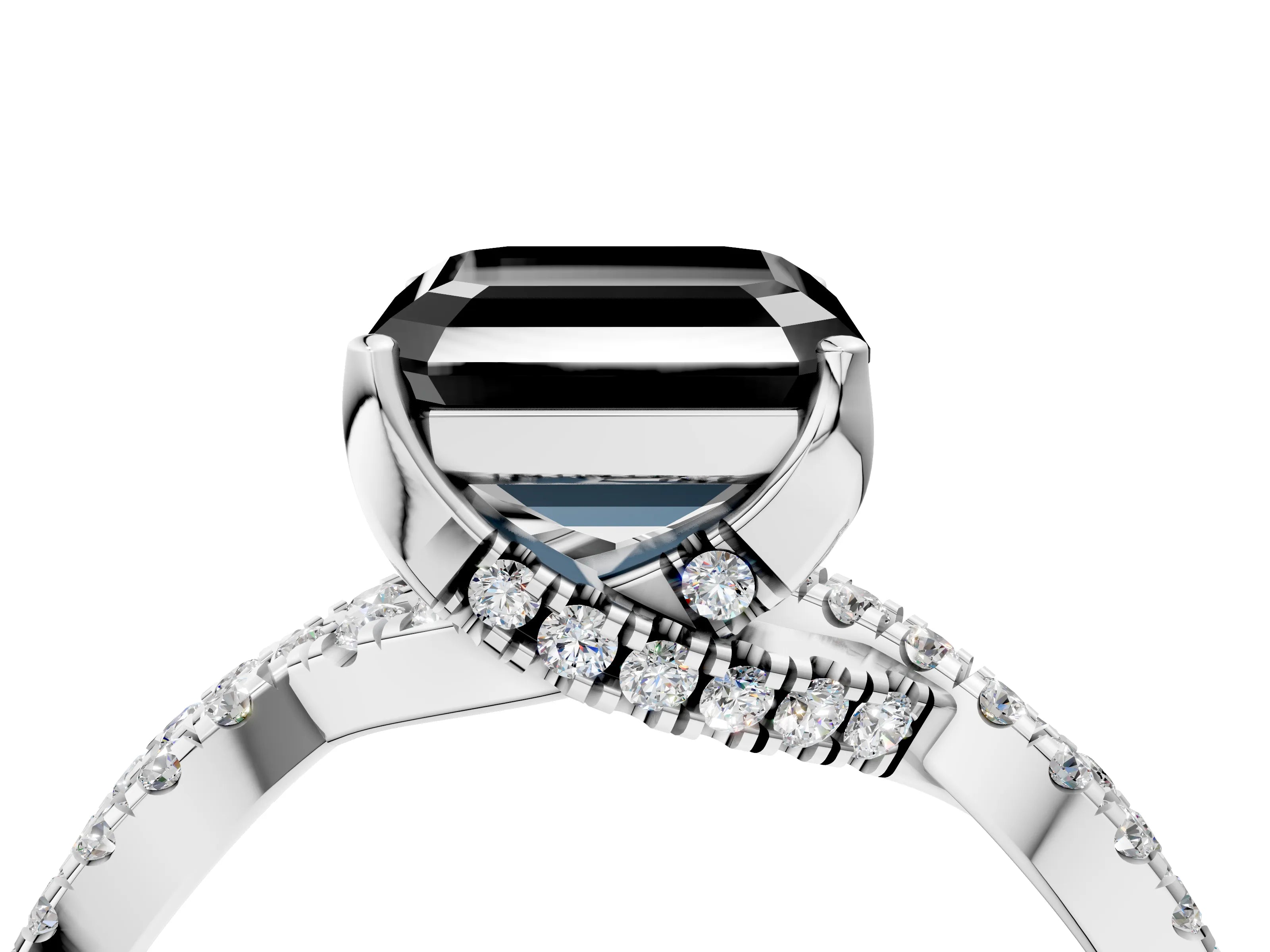 White gold Fancy Black Asscher Cut Solitaire Twist Pave Diamond Engagement Ring with Prong Setting_13