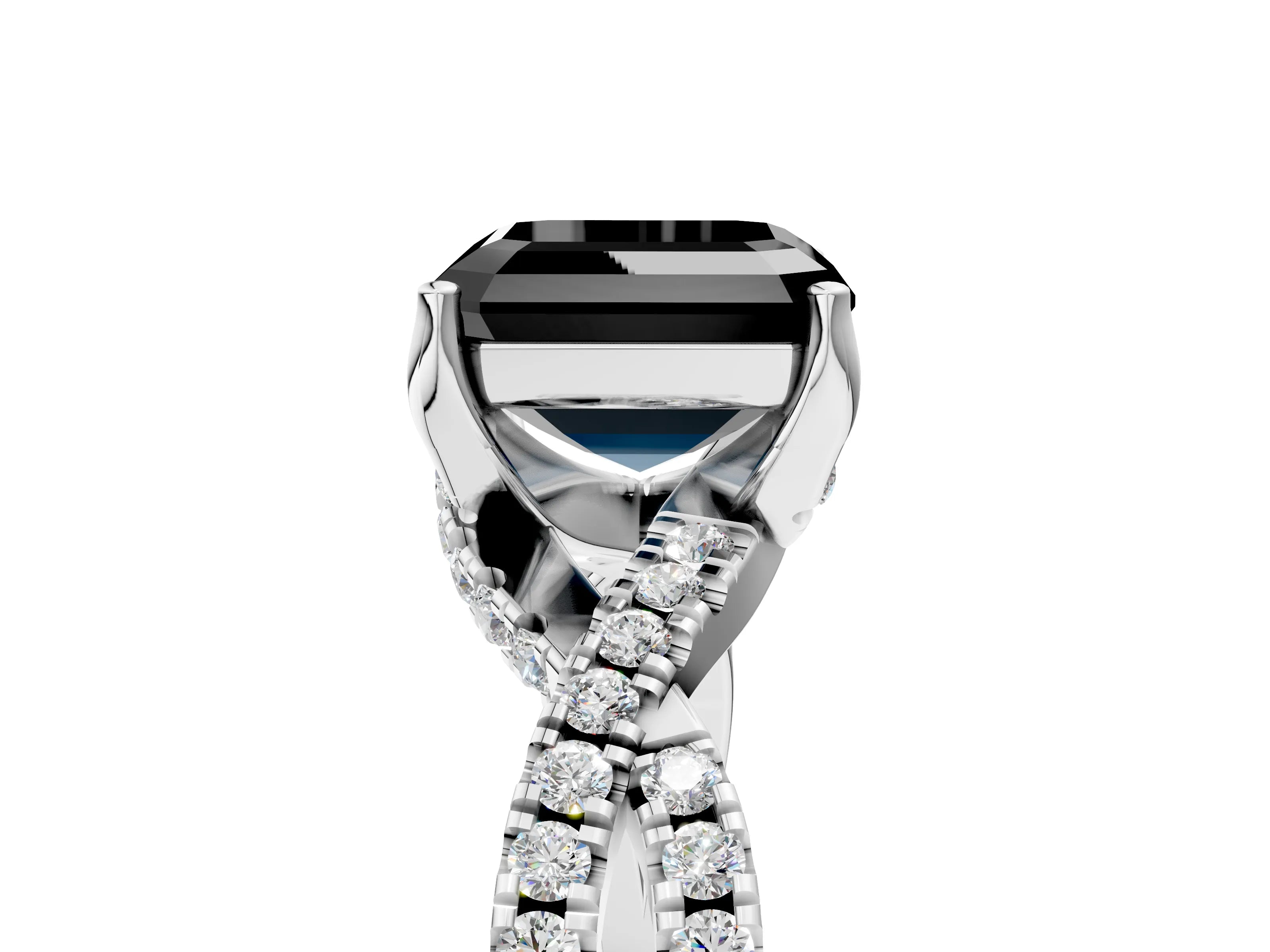 White gold Fancy Black Asscher Cut Solitaire Twist Pave Diamond Engagement Ring with Prong Setting_14