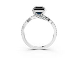 White gold Fancy Black Asscher Cut Solitaire Twist Pave Diamond Engagement Ring with Prong Setting_21