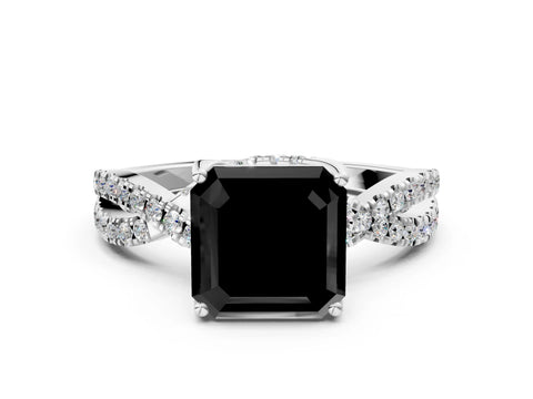 White gold Fancy Black Asscher Cut Solitaire Twist Pave Diamond Engagement Ring with Prong Setting_21