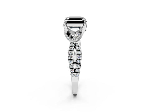 White gold Fancy Black Asscher Cut Solitaire Twist Pave Diamond Engagement Ring with Prong Setting_2