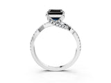 White gold Fancy Black Asscher Cut Solitaire Twist Pave Diamond Engagement Ring with Prong Setting_3