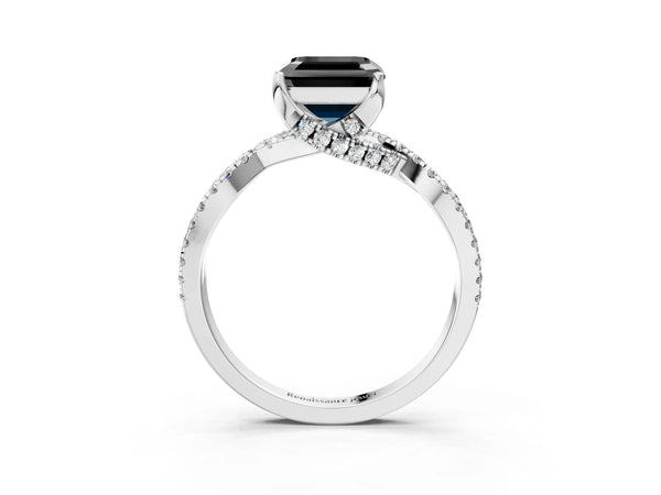 White Gold Asscher Cut Twisted Split Shank Engagement Ring Setting for Black Center