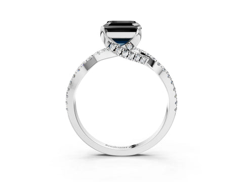 White gold Fancy Black Asscher Cut Solitaire Twist Pave Diamond Engagement Ring with Prong Setting_39