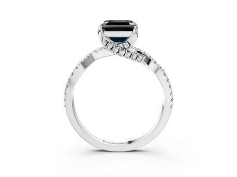 White gold Fancy Black Asscher Cut Solitaire Twist Pave Diamond Engagement Ring with Prong Setting_3