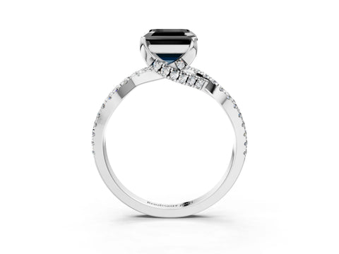 White gold Fancy Black Asscher Cut Solitaire Twist Pave Diamond Engagement Ring with Prong Setting_3