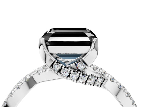White gold Fancy Black Asscher Cut Solitaire Twist Pave Diamond Engagement Ring with Prong Setting_4