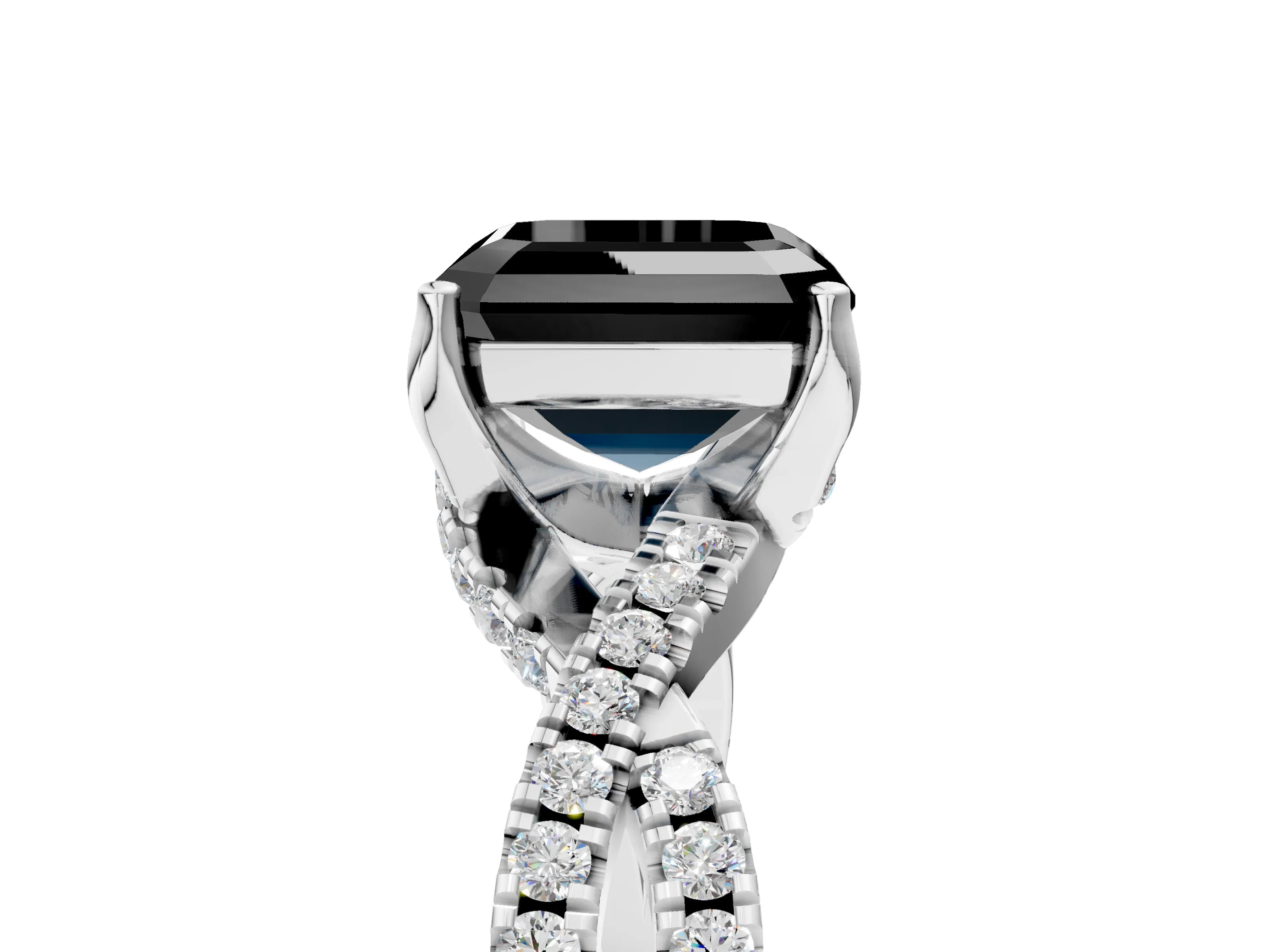 White gold Fancy Black Asscher Cut Solitaire Twist Pave Diamond Engagement Ring with Prong Setting_5