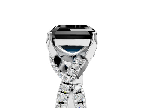 White gold Fancy Black Asscher Cut Solitaire Twist Pave Diamond Engagement Ring with Prong Setting_5