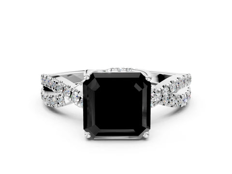 White gold Fancy Black Asscher Cut Solitaire Twist Pave Diamond Engagement Ring with Prong Setting_6