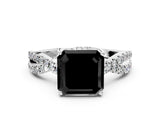White gold Fancy Black Asscher Cut Solitaire Twist Pave Diamond Engagement Ring with Prong Setting_9