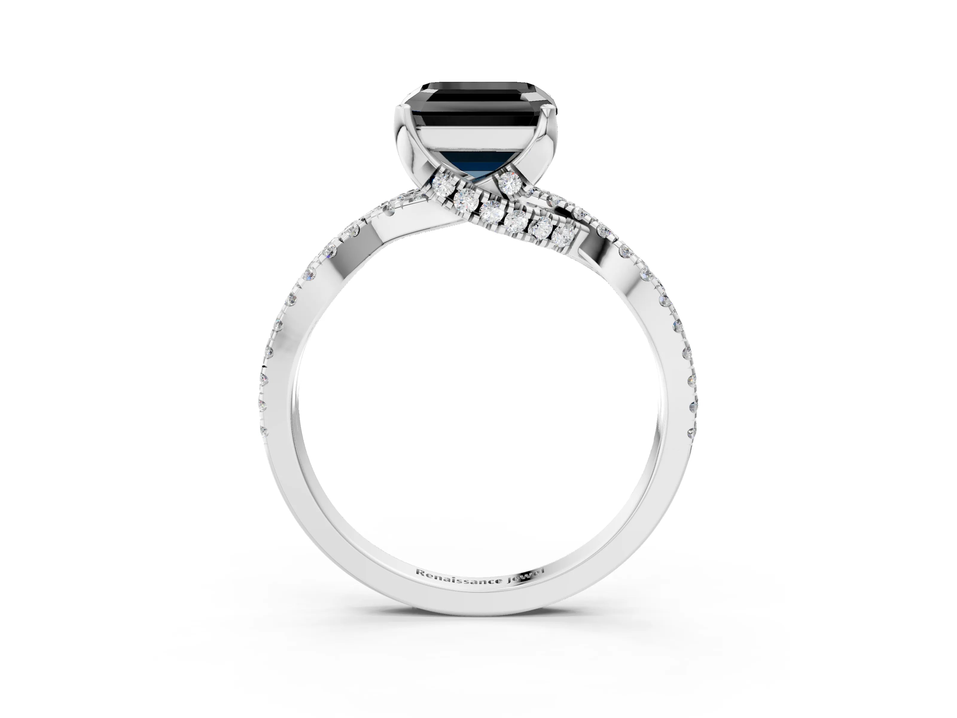 White gold Fancy Black Asscher Cut Solitaire Twist Pave Diamond Engagement Ring with Prong Setting_9