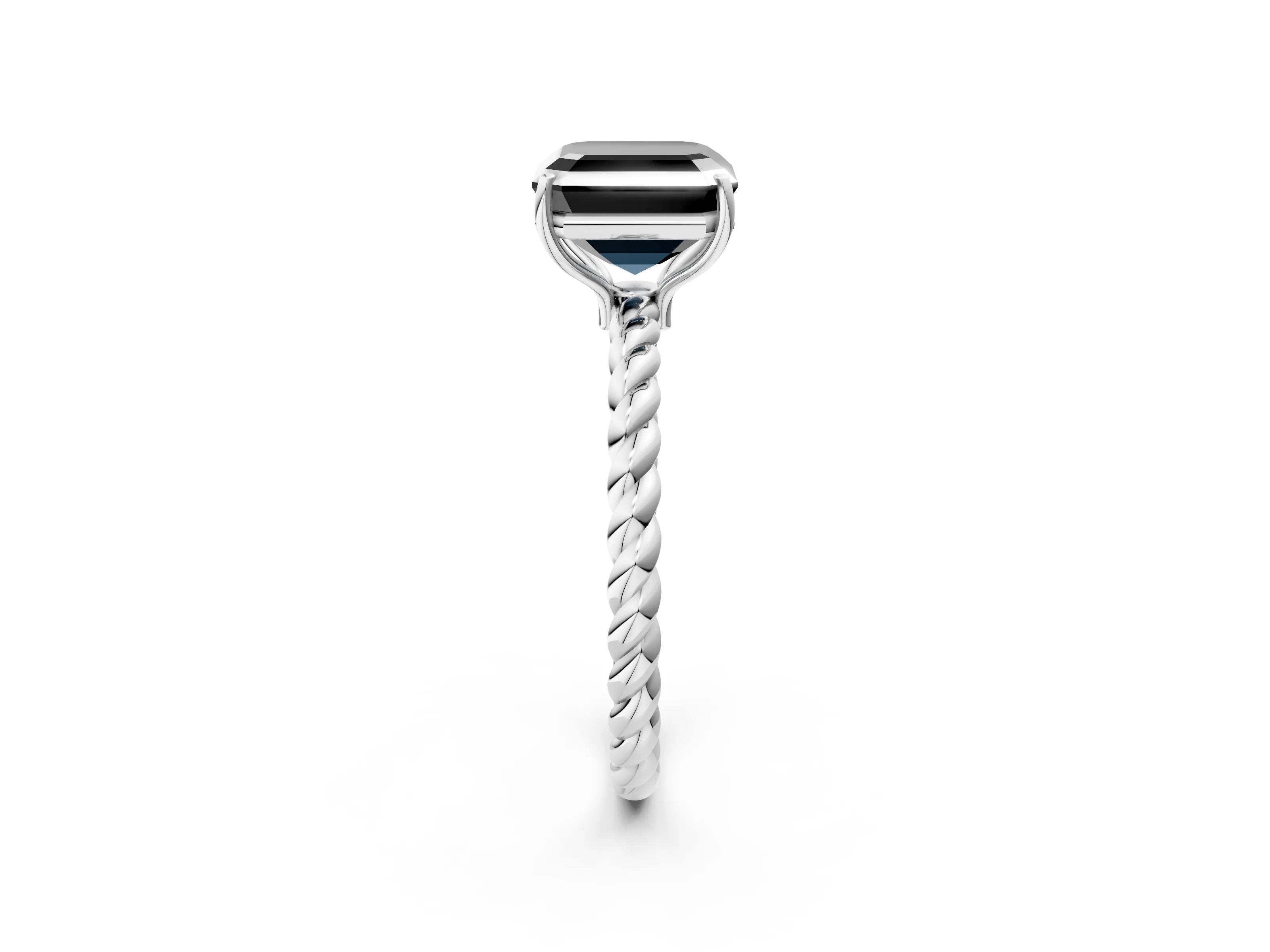 White gold Fancy Black Asscher Cut Solitaire Twisted Band 4-Prong Ring_14