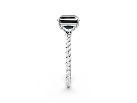 White gold Fancy Black Asscher Cut Solitaire Twisted Band 4-Prong Ring_14