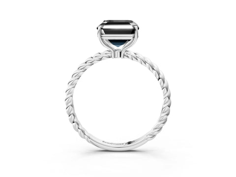 White gold Fancy Black Asscher Cut Solitaire Twisted Band 4-Prong Ring_15