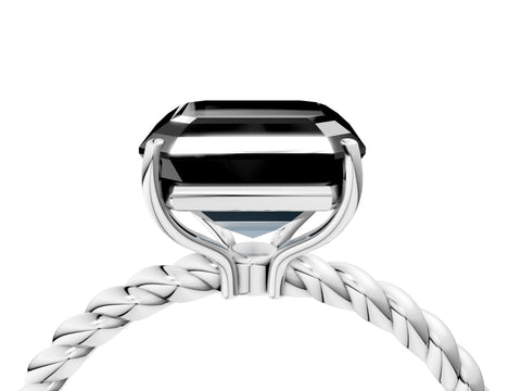 White gold Fancy Black Asscher Cut Solitaire Twisted Band 4-Prong Ring_16