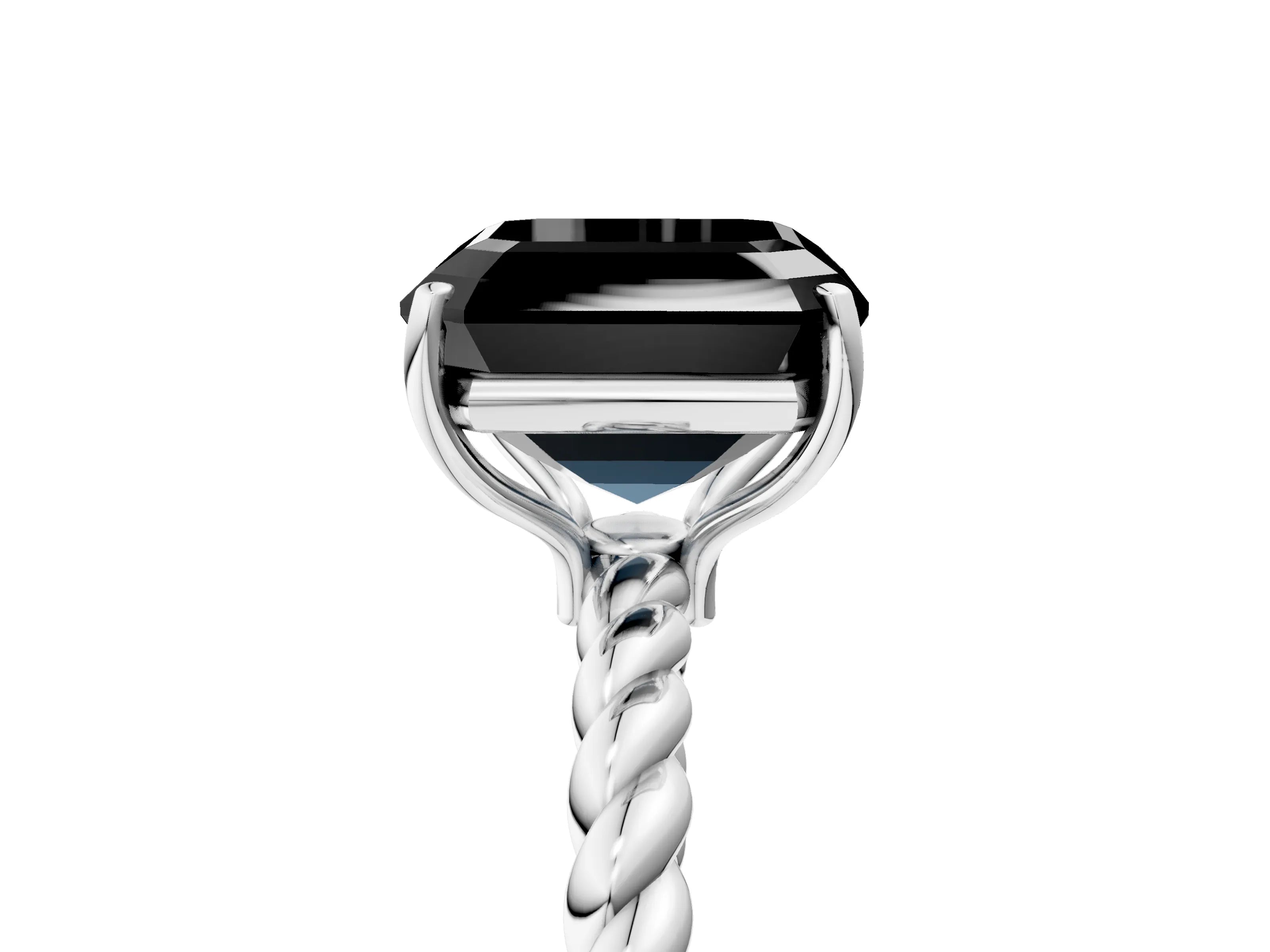 White gold Fancy Black Asscher Cut Solitaire Twisted Band 4-Prong Ring_17