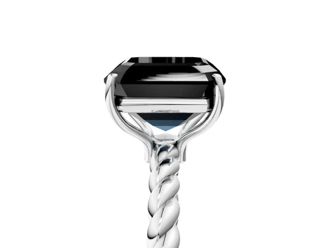 White gold Fancy Black Asscher Cut Solitaire Twisted Band 4-Prong Ring_17