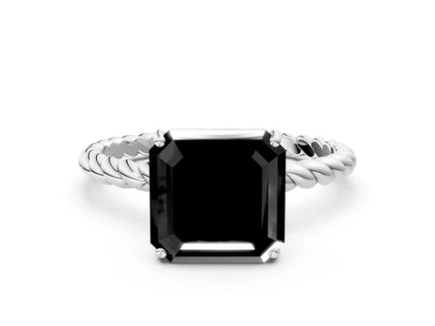 White gold Fancy Black Asscher Cut Solitaire Twisted Band 4-Prong Ring_36