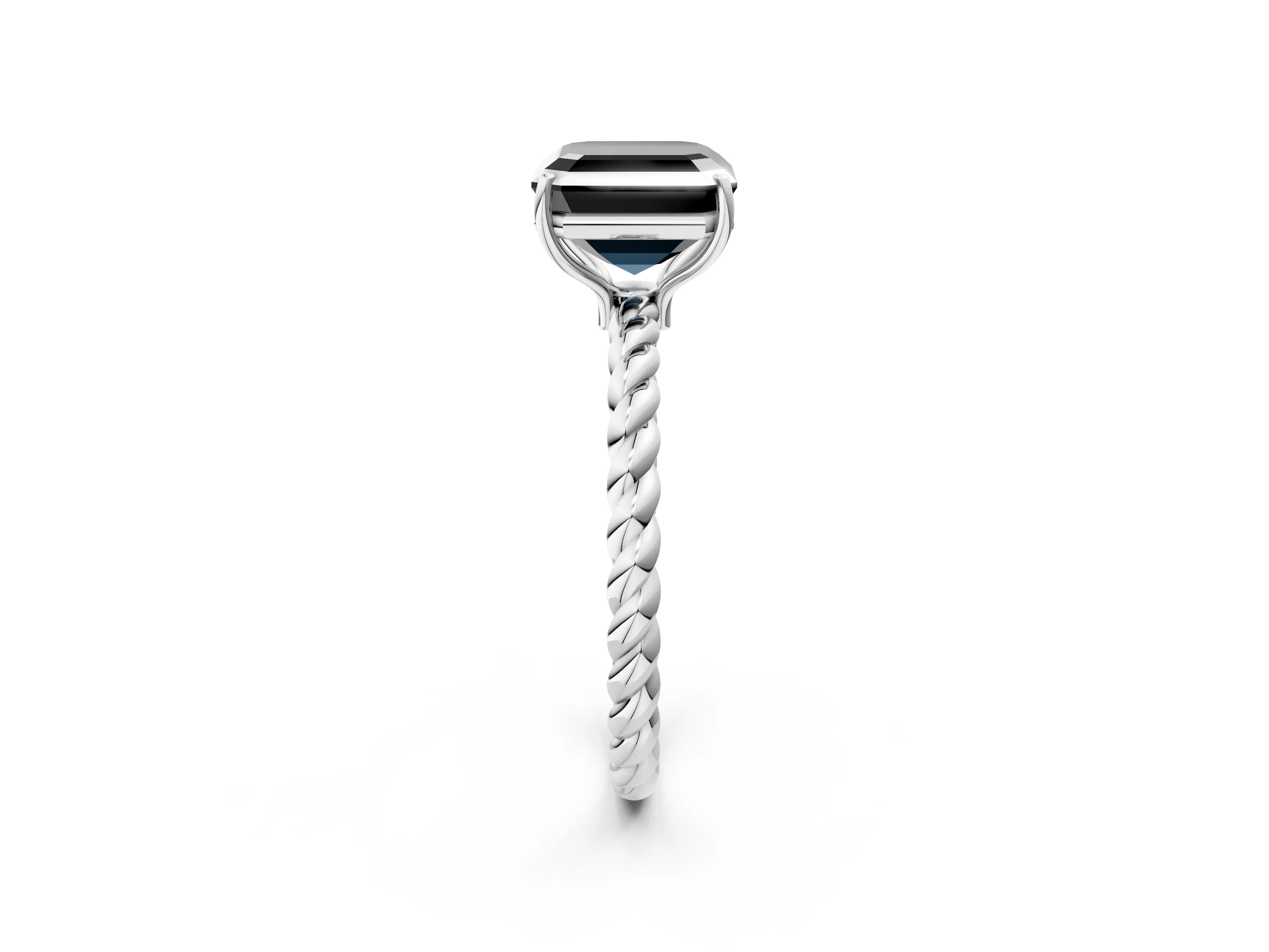 White gold Fancy Black Asscher Cut Solitaire Twisted Band 4-Prong Ring_38