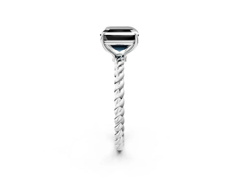 White gold Fancy Black Asscher Cut Solitaire Twisted Band 4-Prong Ring_38