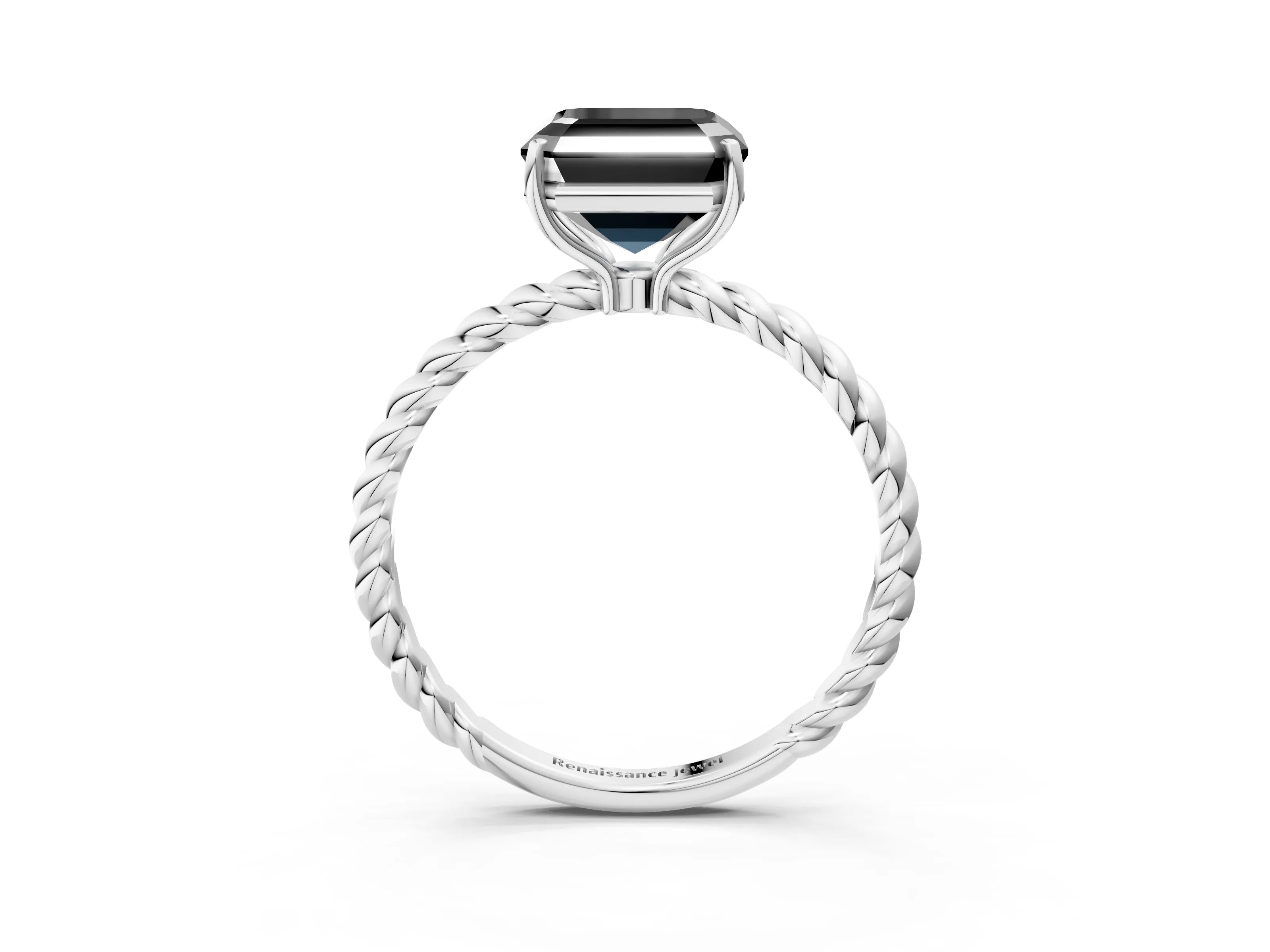 White gold Fancy Black Asscher Cut Solitaire Twisted Band 4-Prong Ring_39