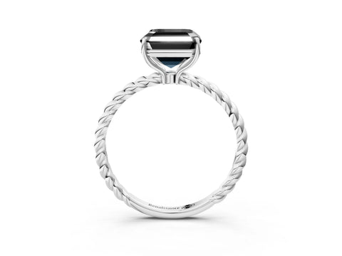 White gold Fancy Black Asscher Cut Solitaire Twisted Band 4-Prong Ring_39