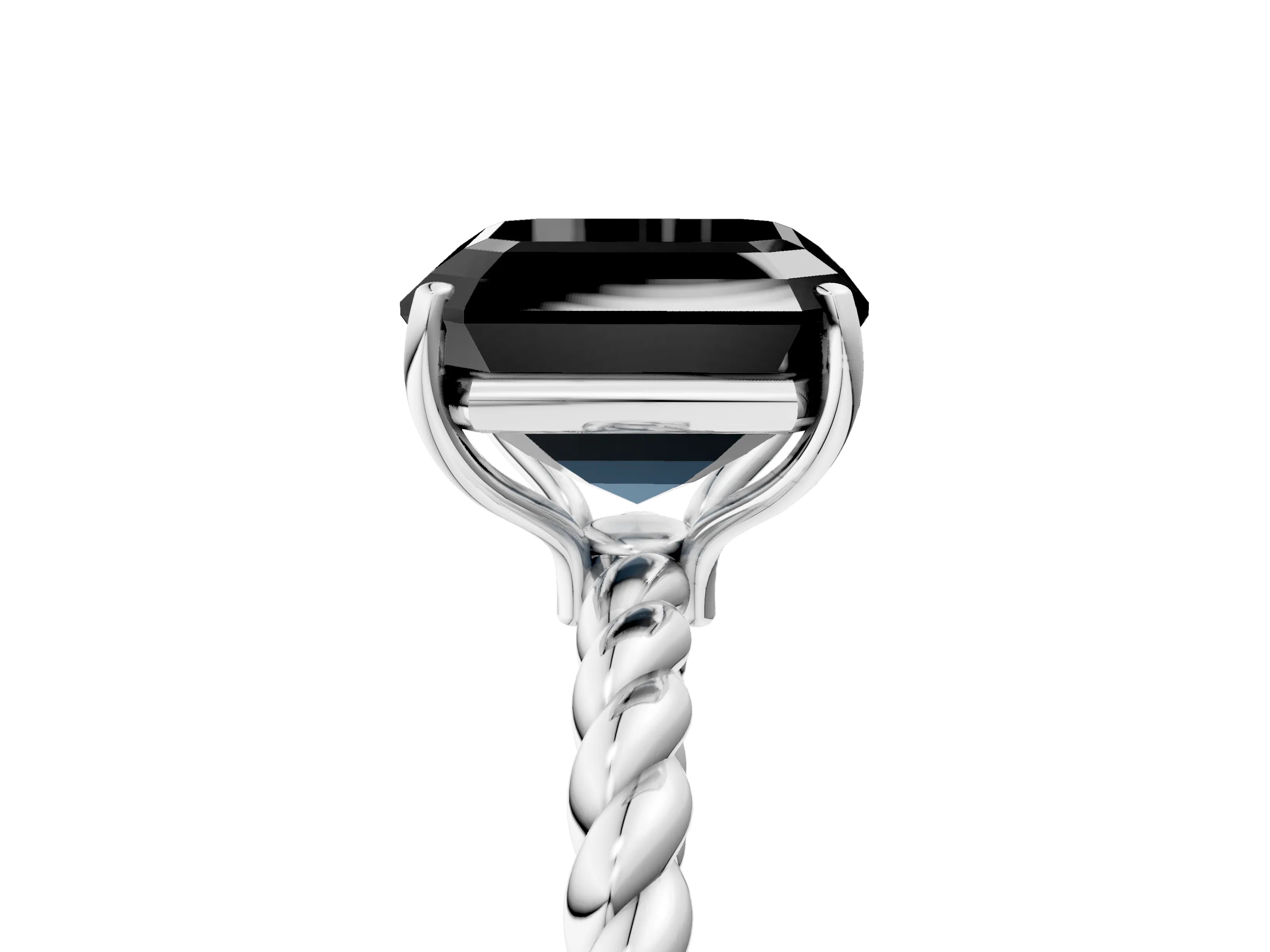 White gold Fancy Black Asscher Cut Solitaire Twisted Band 4-Prong Ring_41