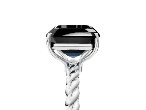 White gold Fancy Black Asscher Cut Solitaire Twisted Band 4-Prong Ring_41