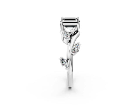 White gold Fancy Black Asscher Cut Solitaire Twisted Band Marquise Accent Prong Setting Ring_2