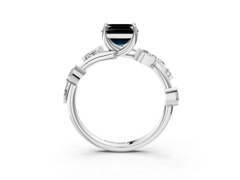 White gold Fancy Black Asscher Cut Solitaire Twisted Band Marquise Accent Prong Setting Ring_3