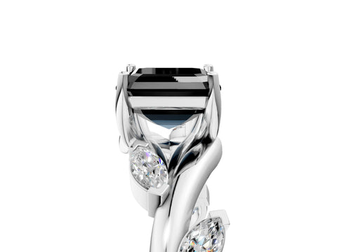 White gold Fancy Black Asscher Cut Solitaire Twisted Band Marquise Accent Prong Setting Ring_5