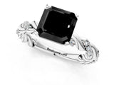 White gold Fancy Black Asscher Cut Solitaire Twisted Band with Pavé Accents and Four-Prong Setting_1