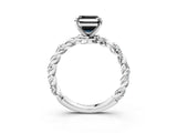 White gold Fancy Black Asscher Cut Solitaire Twisted Band with Pavé Accents and Four-Prong Setting_3
