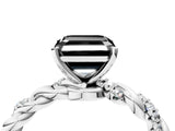 White gold Fancy Black Asscher Cut Solitaire Twisted Band with Pavé Accents and Four-Prong Setting_4