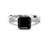 White gold Fancy Black Asscher Cut Solitaire Twisted Pave Band with Four-Prong Setting_15